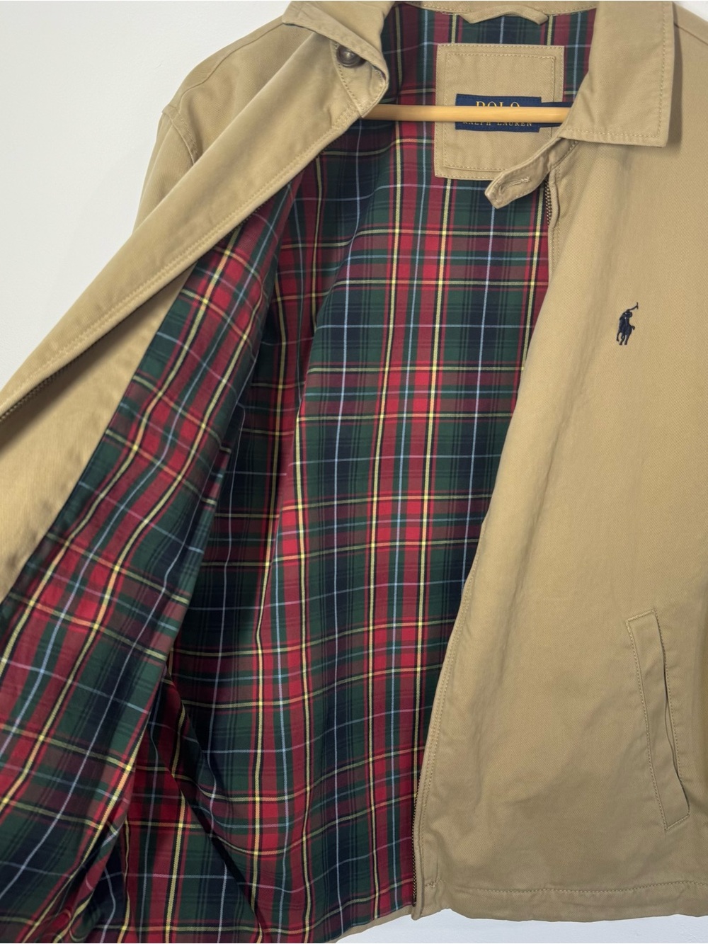 Vintage Polo Ralph Lauren Tan Harrington Jacket Coat Plaid Lined Men's M Golf - Picture 7 of 10